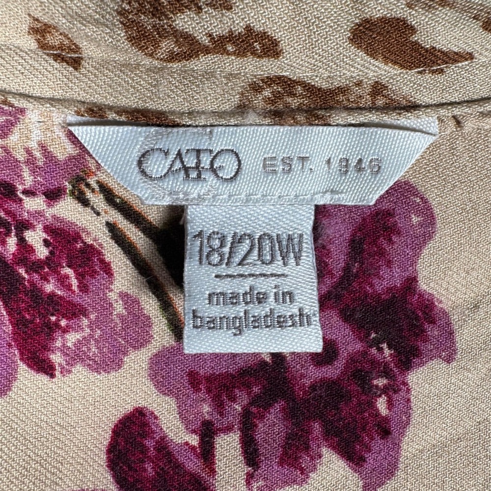 Cato Womens 18/20W Floral Leopard Mixed Print Peplum Button Down Blouse Rayon - Picture 4 of 9